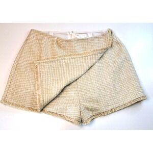 Lovers & Friends Mini Skort Womens M Fringe Skirt Shorts Tweed Beige Lined 13" L